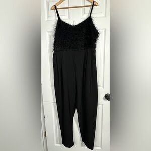 Gorgeous black Eloquii jumpsuit, wide leg, fun textured fringe at top, size 20